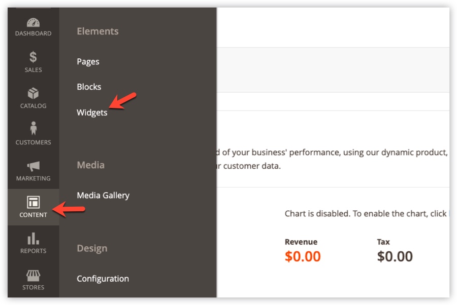 Content >> Widgets | Magento display products on homepage