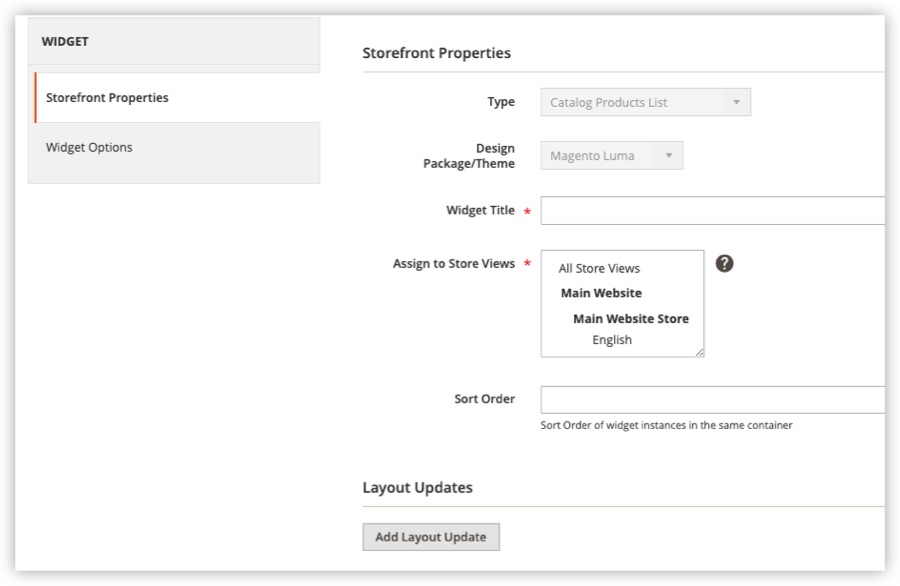 Storefront Properties settings