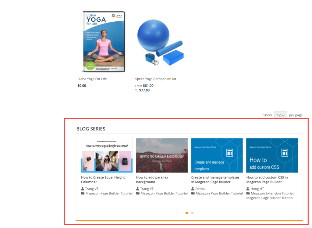 blog post list on catalog category page