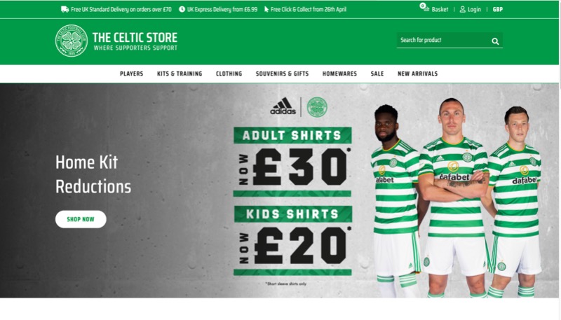 Celtic Football Club Magento webshop