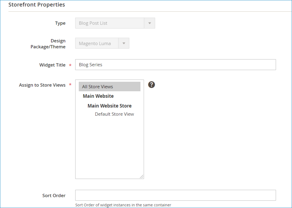 edit magento 2 widget storefront properties