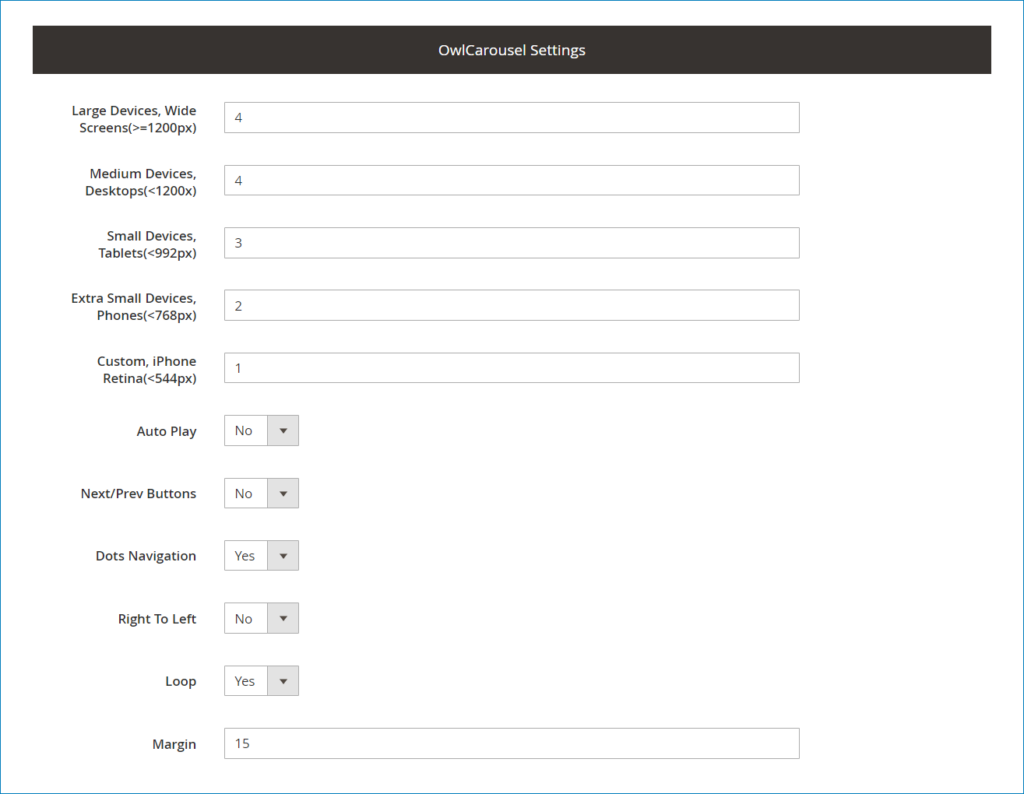 edit owlcarousel settings