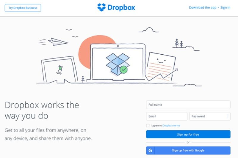 CTA example Dropbox