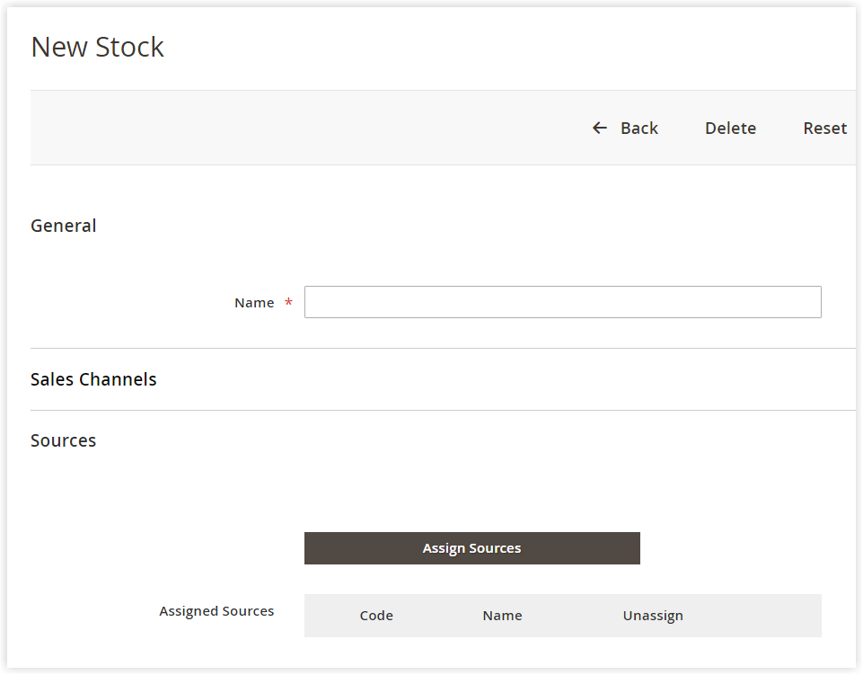 New stock page - Magento 2 multi stock inventory MSI