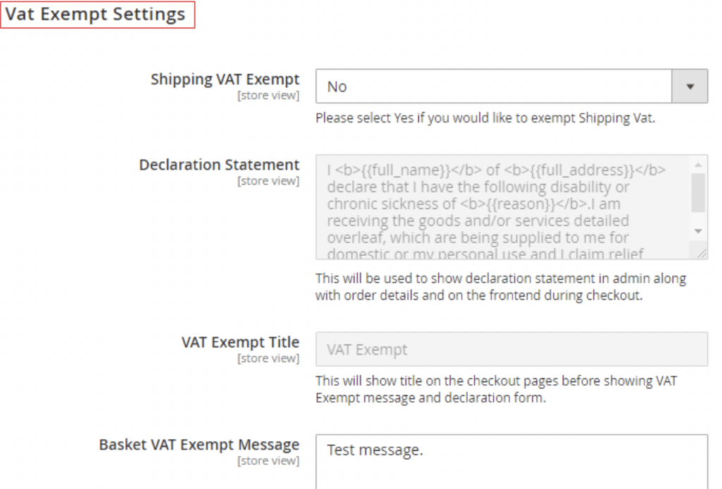 VAT settings