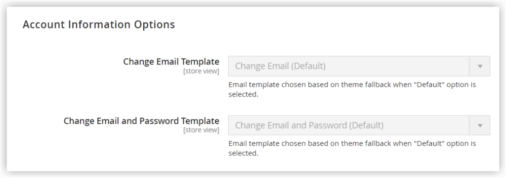 account information options in magento customer account configuration