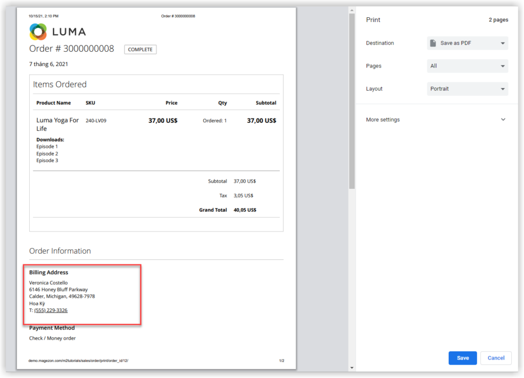 customer address pdf invoice