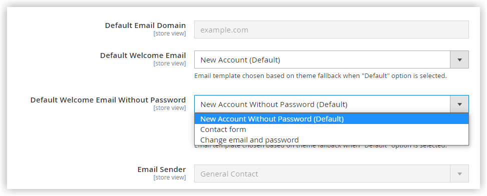 default welcome email without password in magento customer account configuration