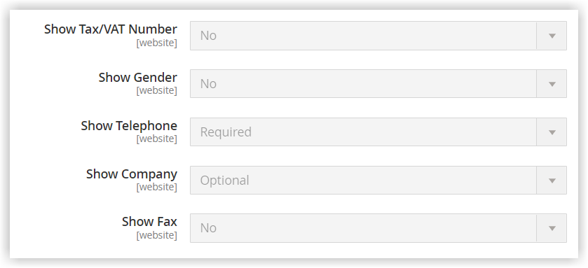 fields name and address options in magento customer account configuration