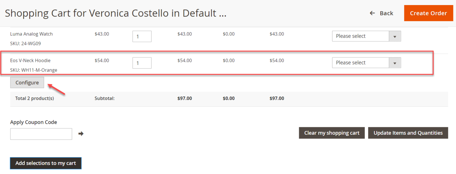 Configurable product in the cart