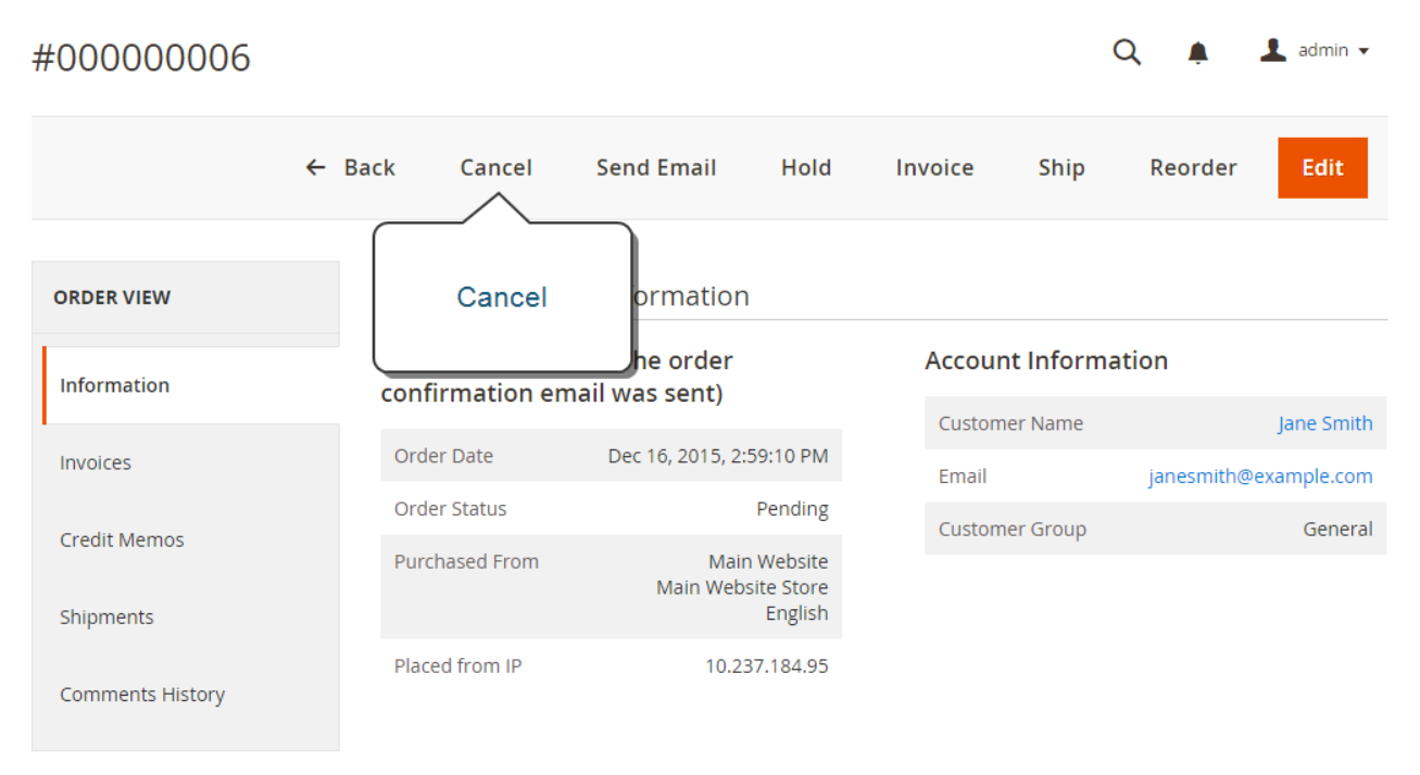 Magento 2 edit order - cancel