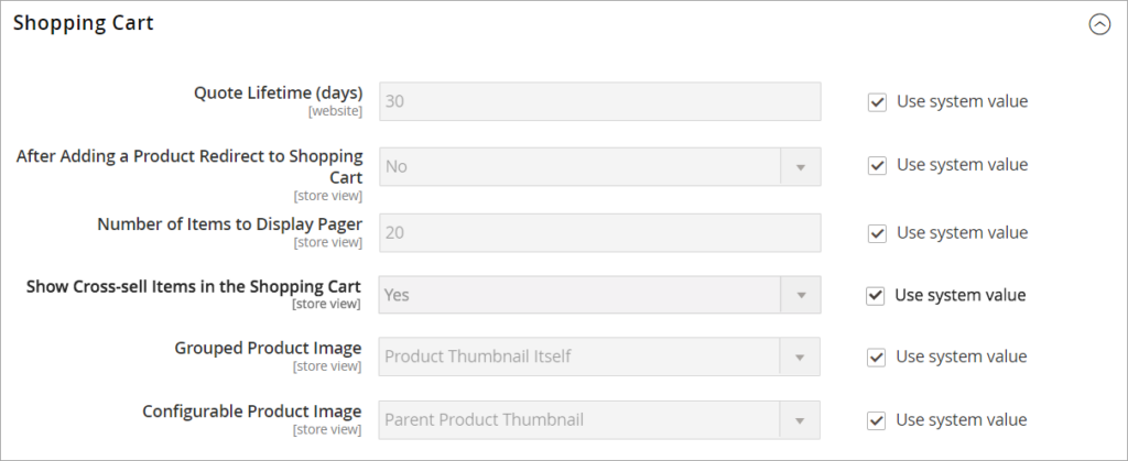 magento website shopping cart