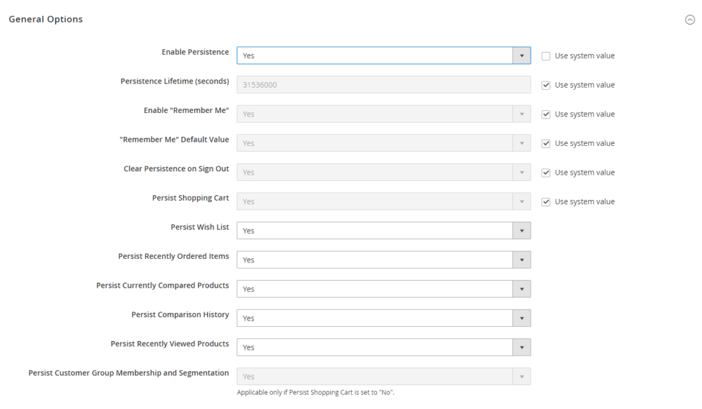 persistent shopping cart general option