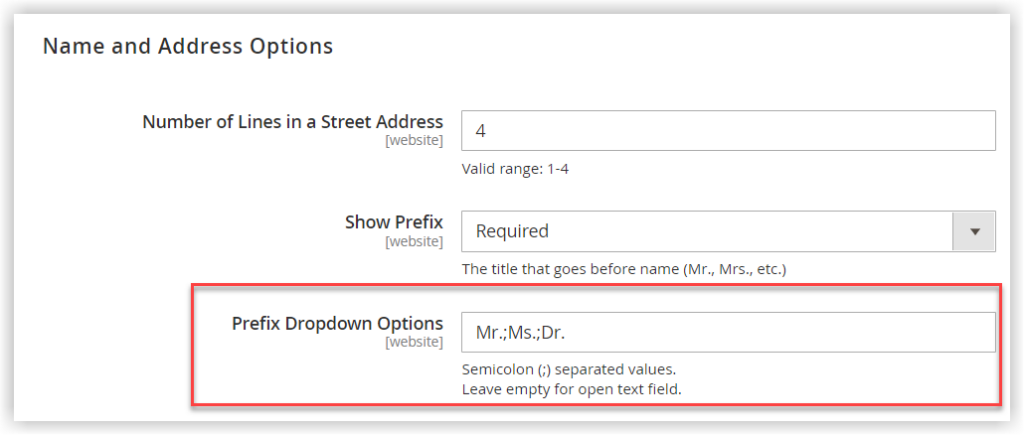 prefix dropdown options