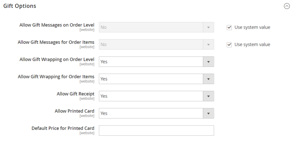 Magento 2 gift options config