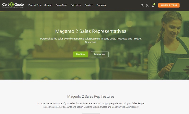 cart2quote magento2 sales representatives