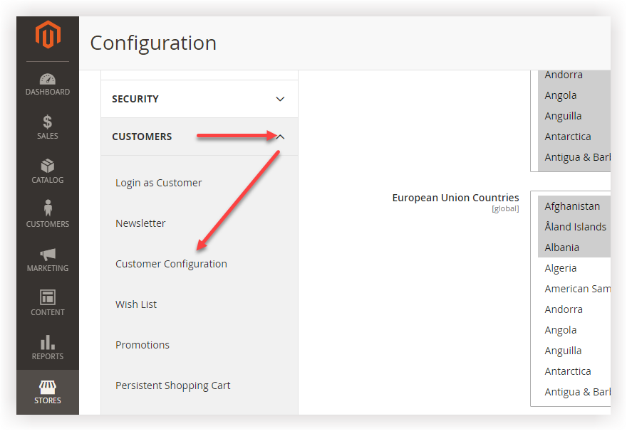 magento customer configuration 