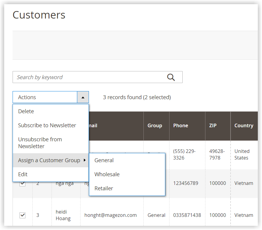 assign customer to a certain customer group