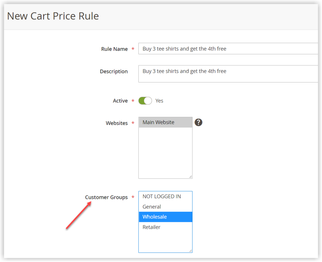new cart price rules magento 2 customer group