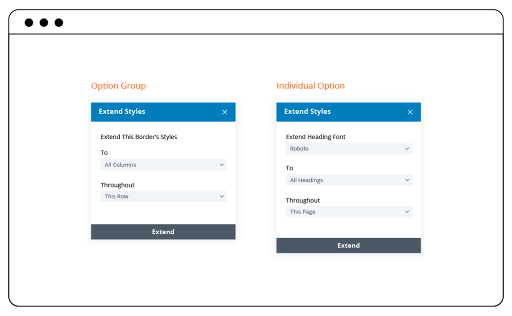 Extend styles of option groups and individual options