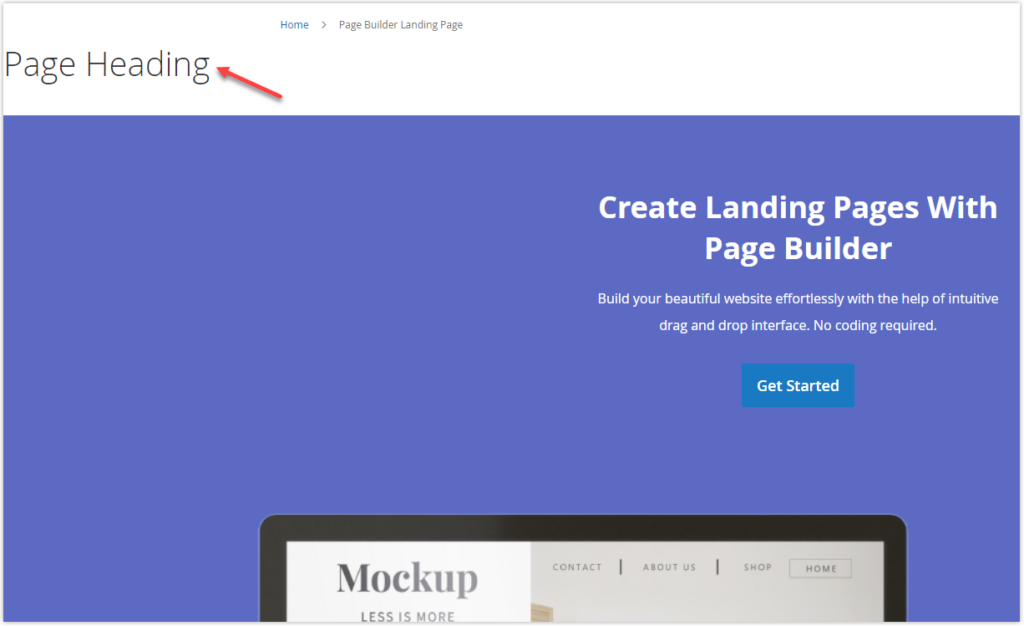 page builder landing page content heading