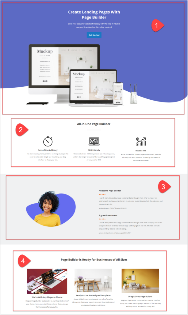page builder landing page step