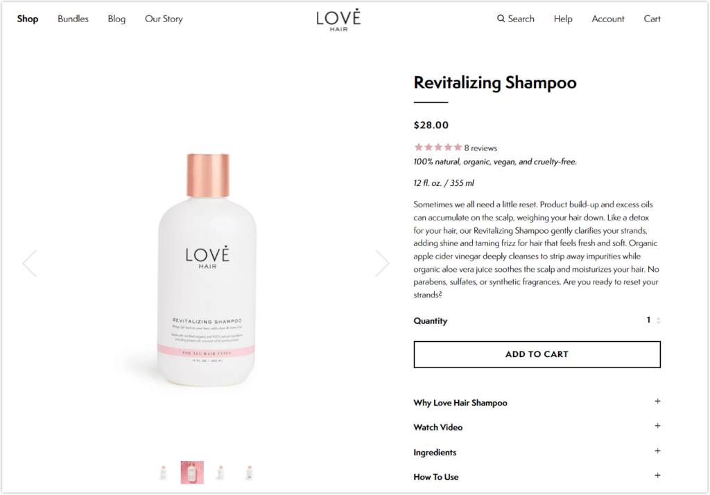 a pdp in ecommerce from love hair 1