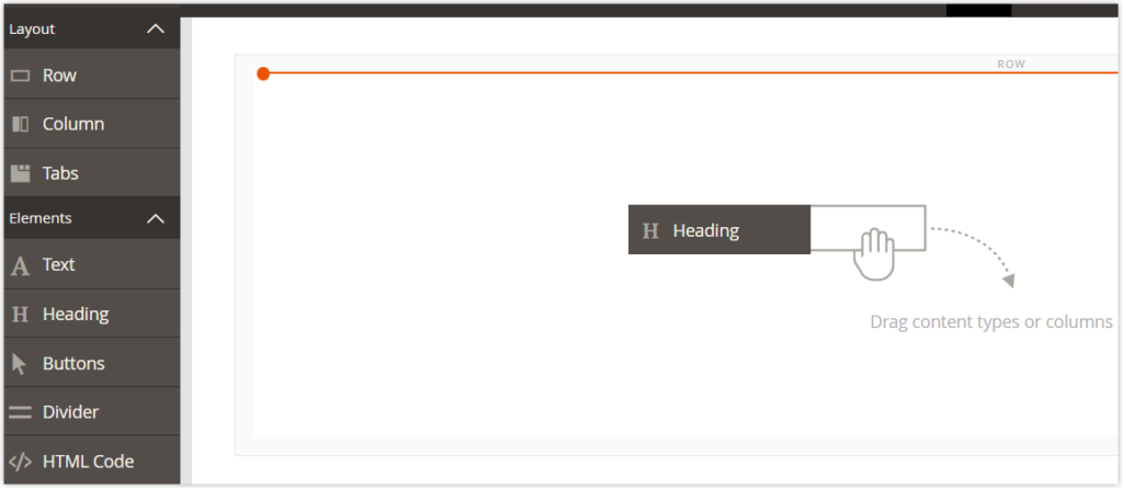 add heading element in magento page builder