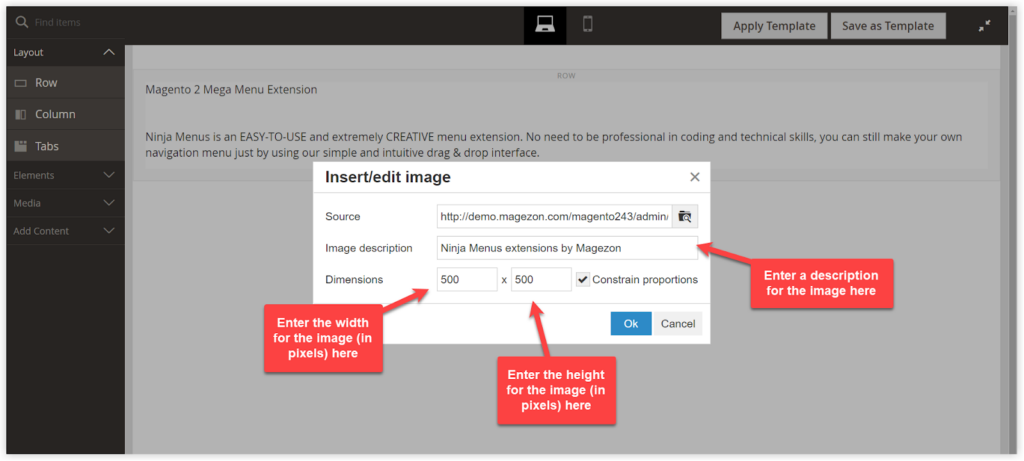 add images to text in magento page builder