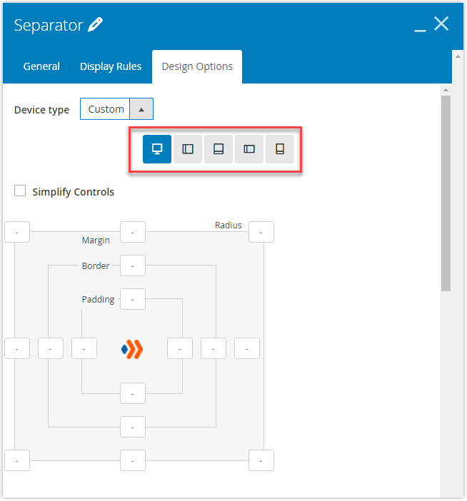 adjust to make all Design Options aspects look and work properly on 5 different screen sizes. 