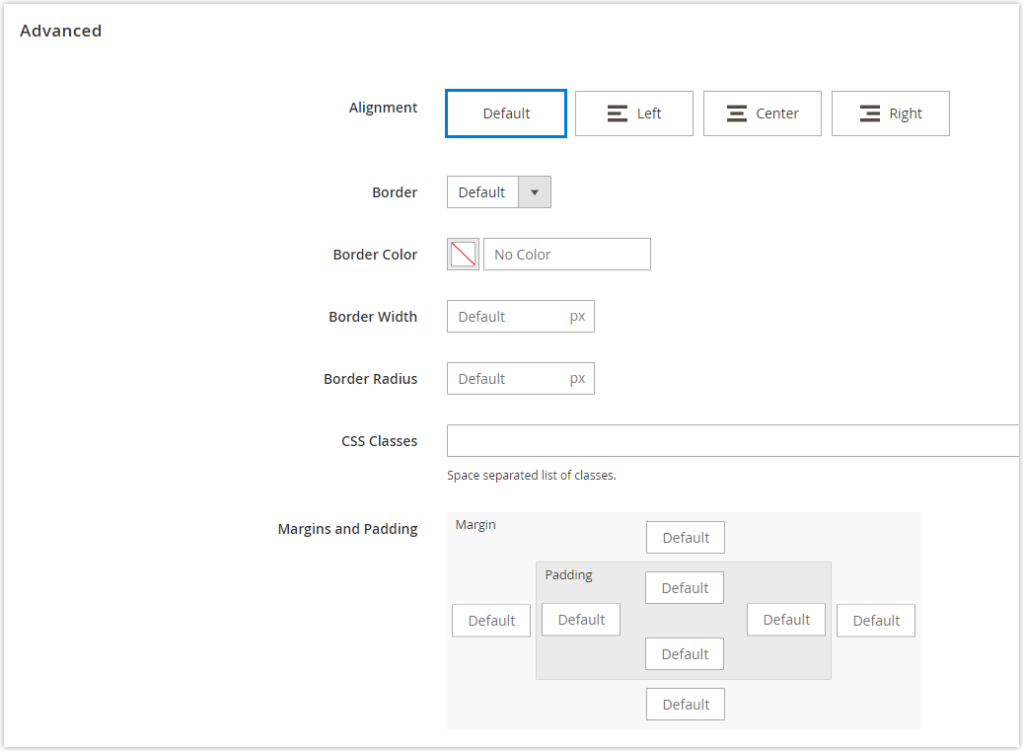 advanced section in edit column page