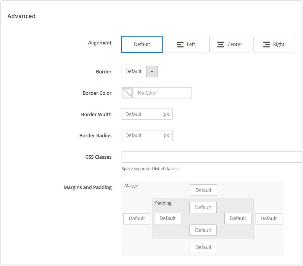 advanced settings of magento page builder heading