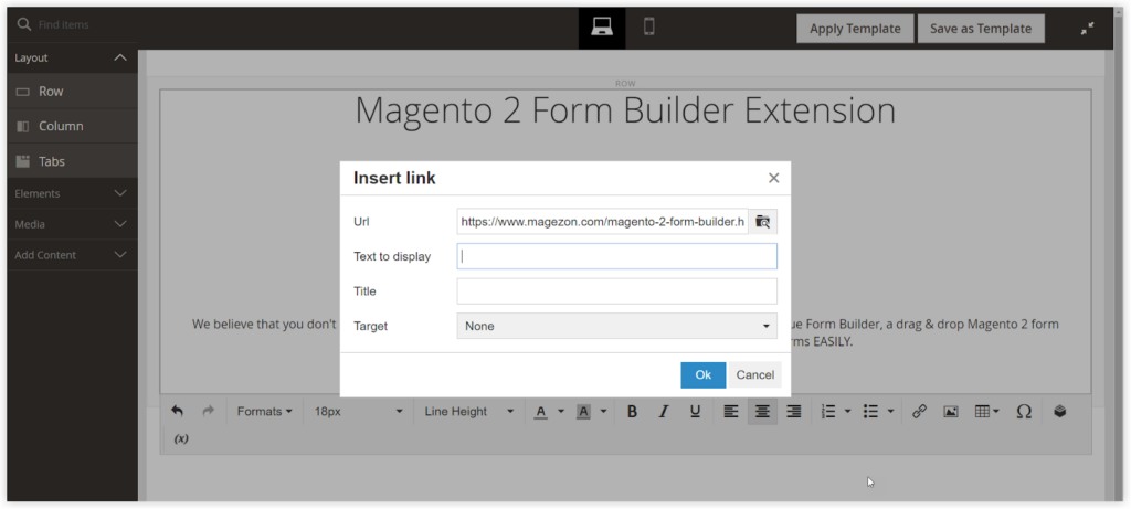 anchor text in magento page builder