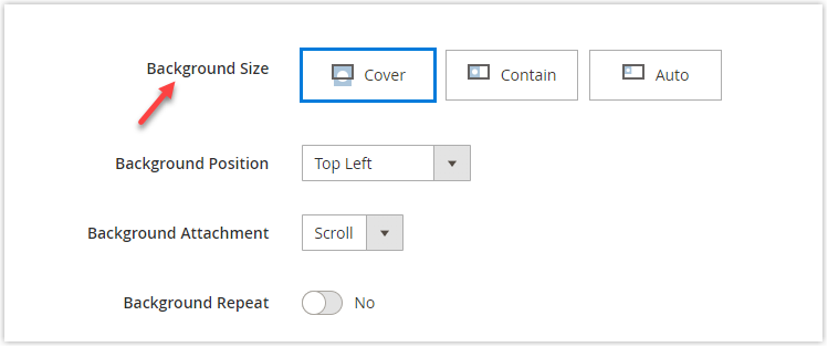 background size in magento page builder column
