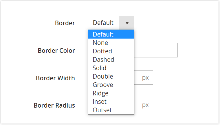 border style for magento page builder heading containers sides