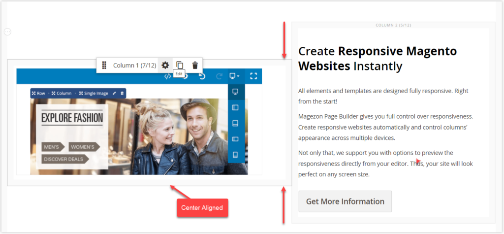center alignment in magento page builder column