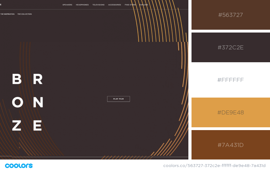 color palettes for website - Bronze collection by Bang & Olufsen