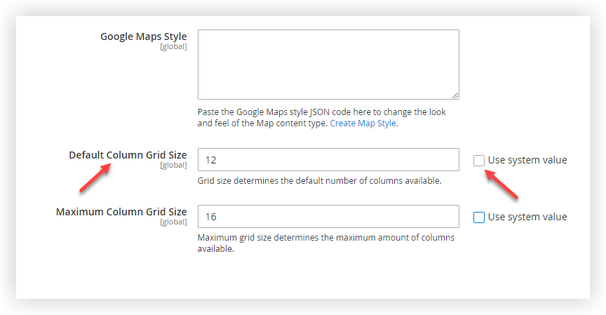 default column grid size