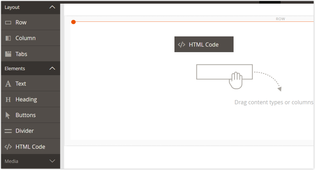 drag and drop the HTML Code placeholder to the new row