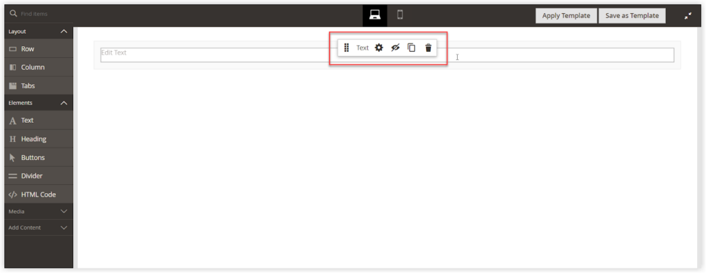 how to add text in magento page builder