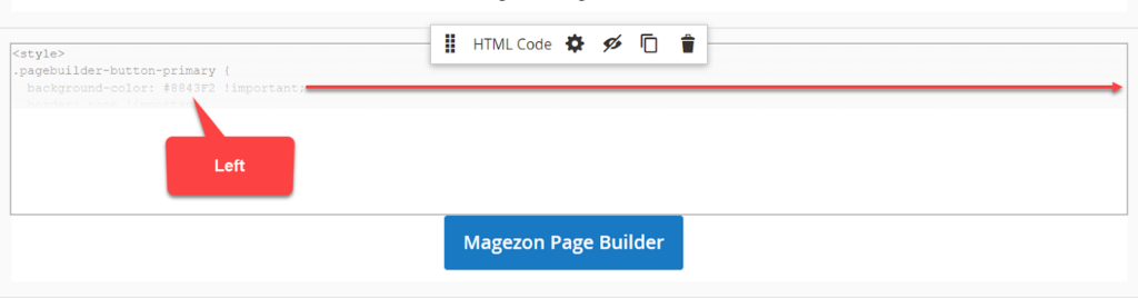 Left alignment in the Magento Page Builder HTML Code