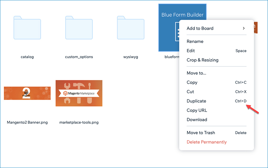 Magento 2 File Manager keyboard shortcuts