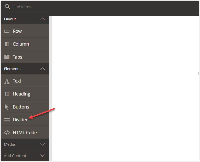 Magento Page Builder Divider is in Elements section