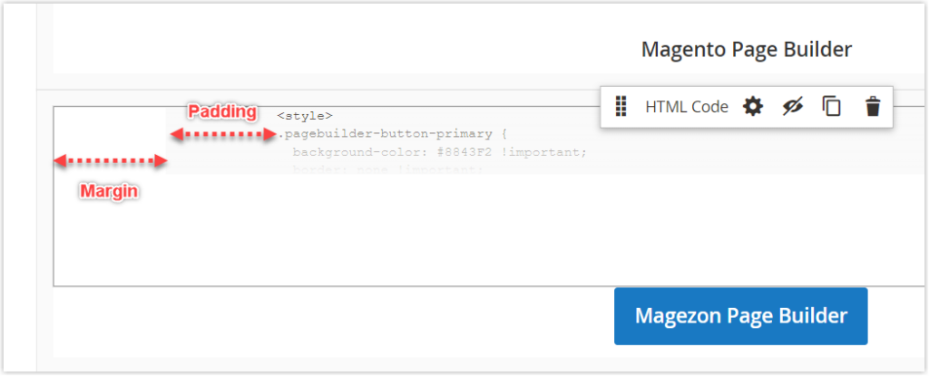 Magento Page Builder HTML Code margins and padding