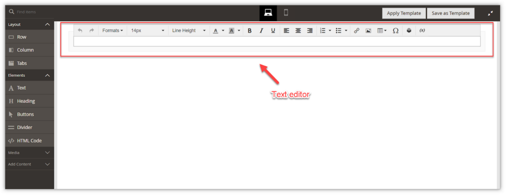 magento page builder text editor