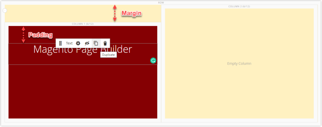 margins and padding of magento page builder column