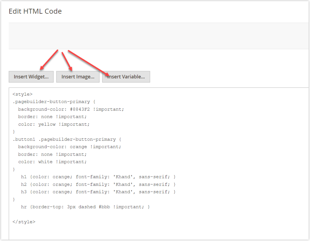 Special elements into the code in the editor