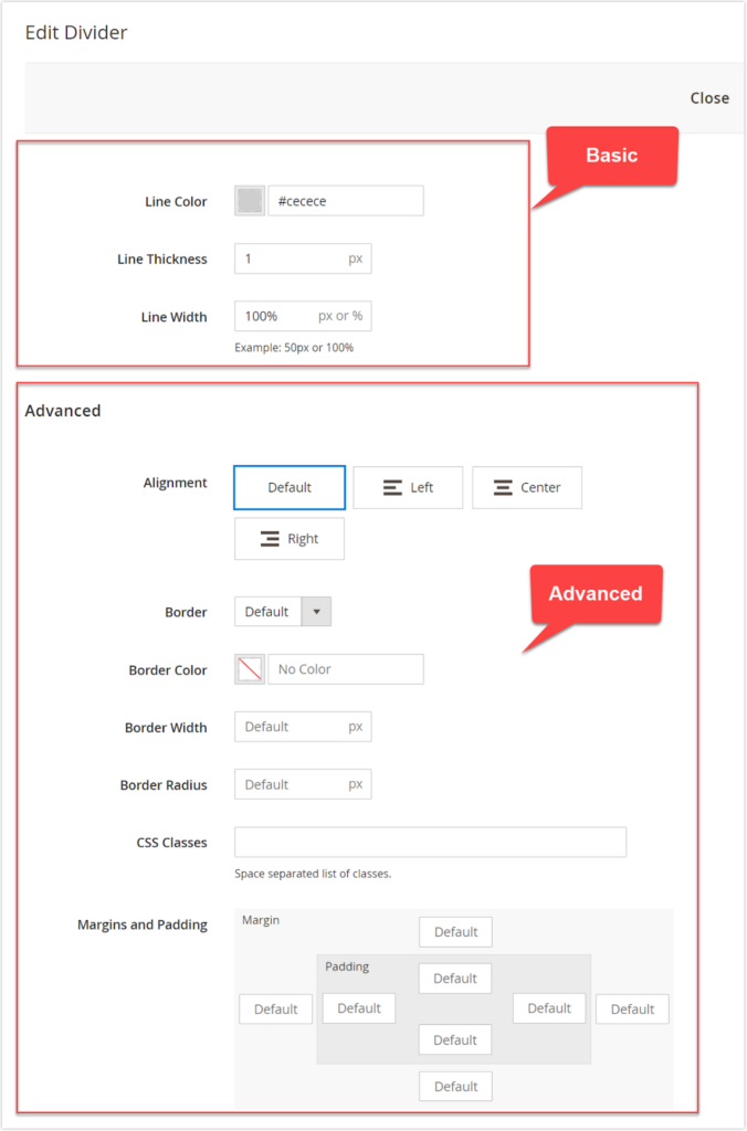 the Edit Divider page