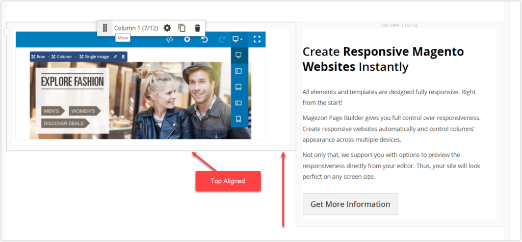 top alignment in magento page builder column