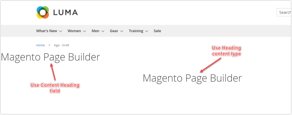 use magento heading content type and content heading to create the page title